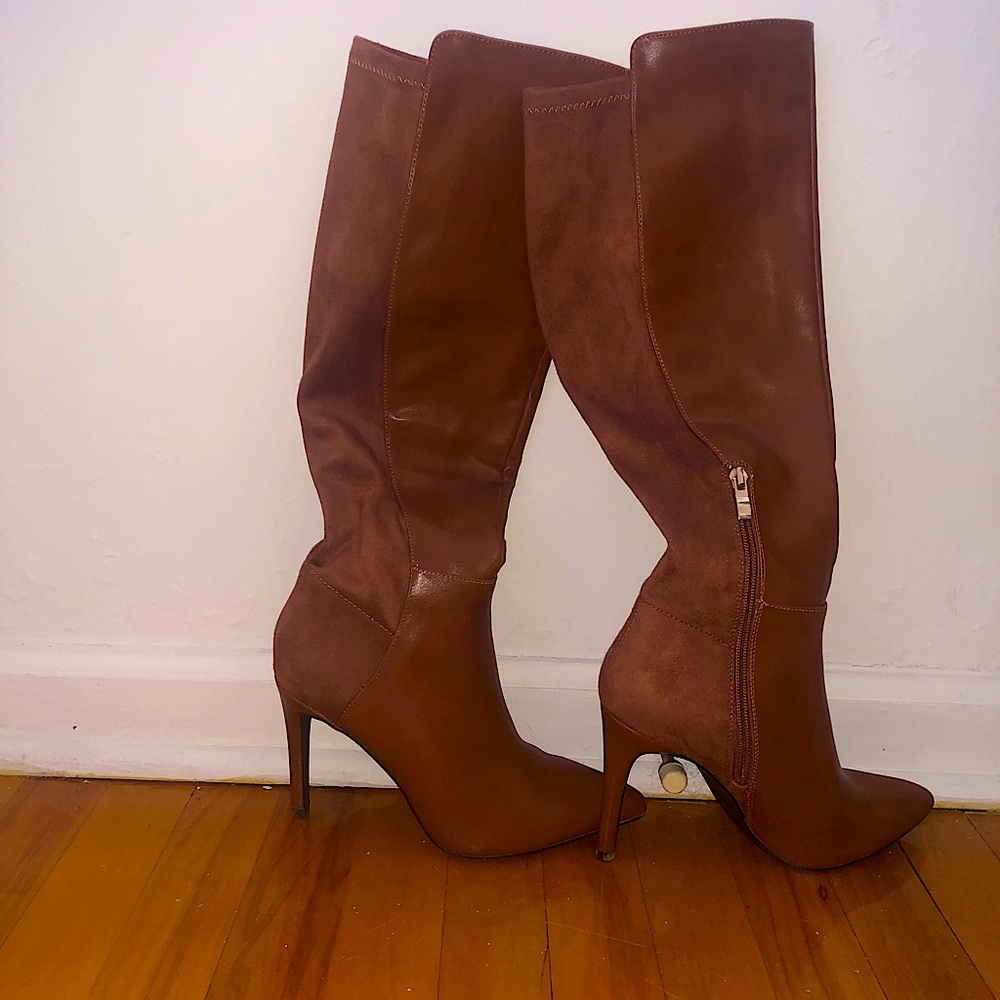 Brown Suede/leather high heeled boots